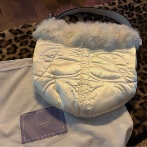 Coach Cream Fur-Trimmed Shoulder Bag